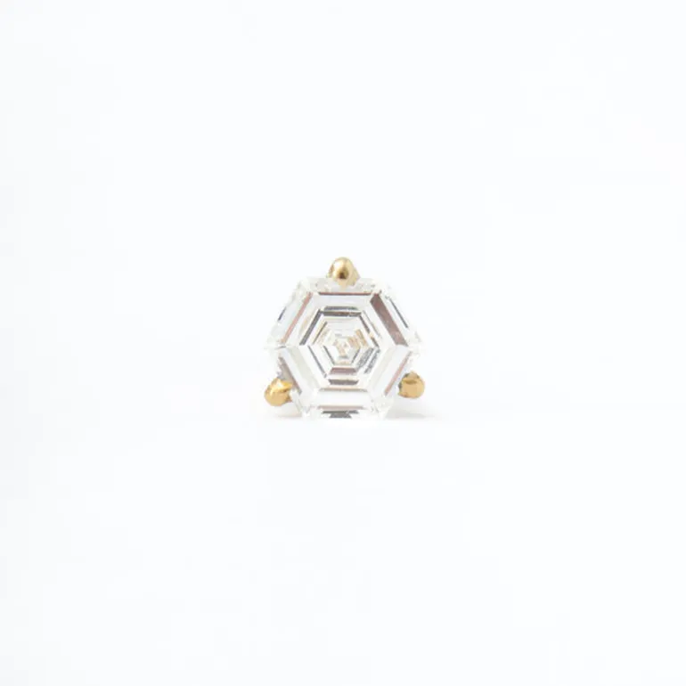 0.14 ctw Hexagon Diamond Vault Three-Prong Stud