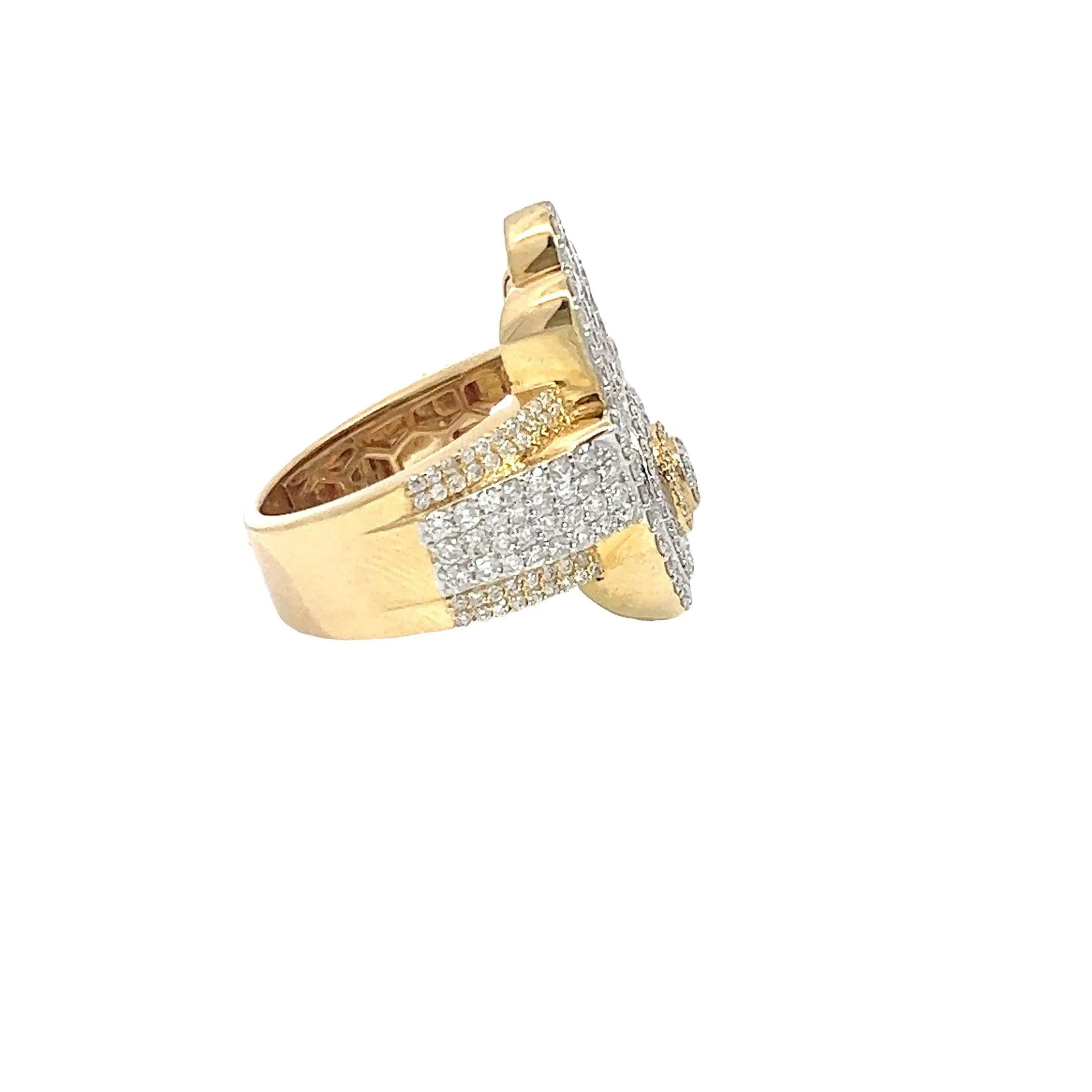 10K GOLD ROUND AND BAGUETTE DIAMOND HAMSA HAND RING 3.22 CT