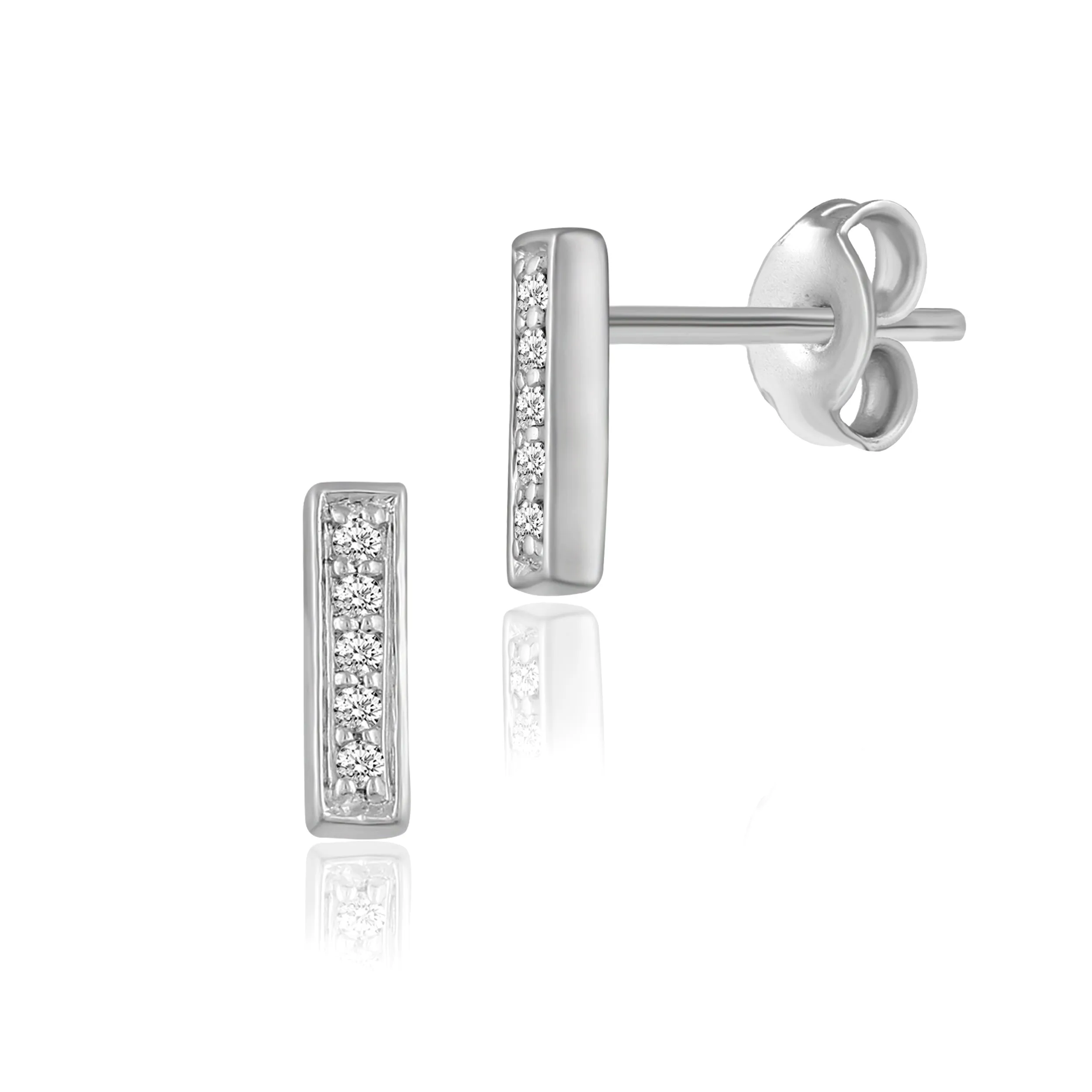 1/20 Ctw Natural Diamonds Bar Dainty Earrings in 925 Sterling Silver