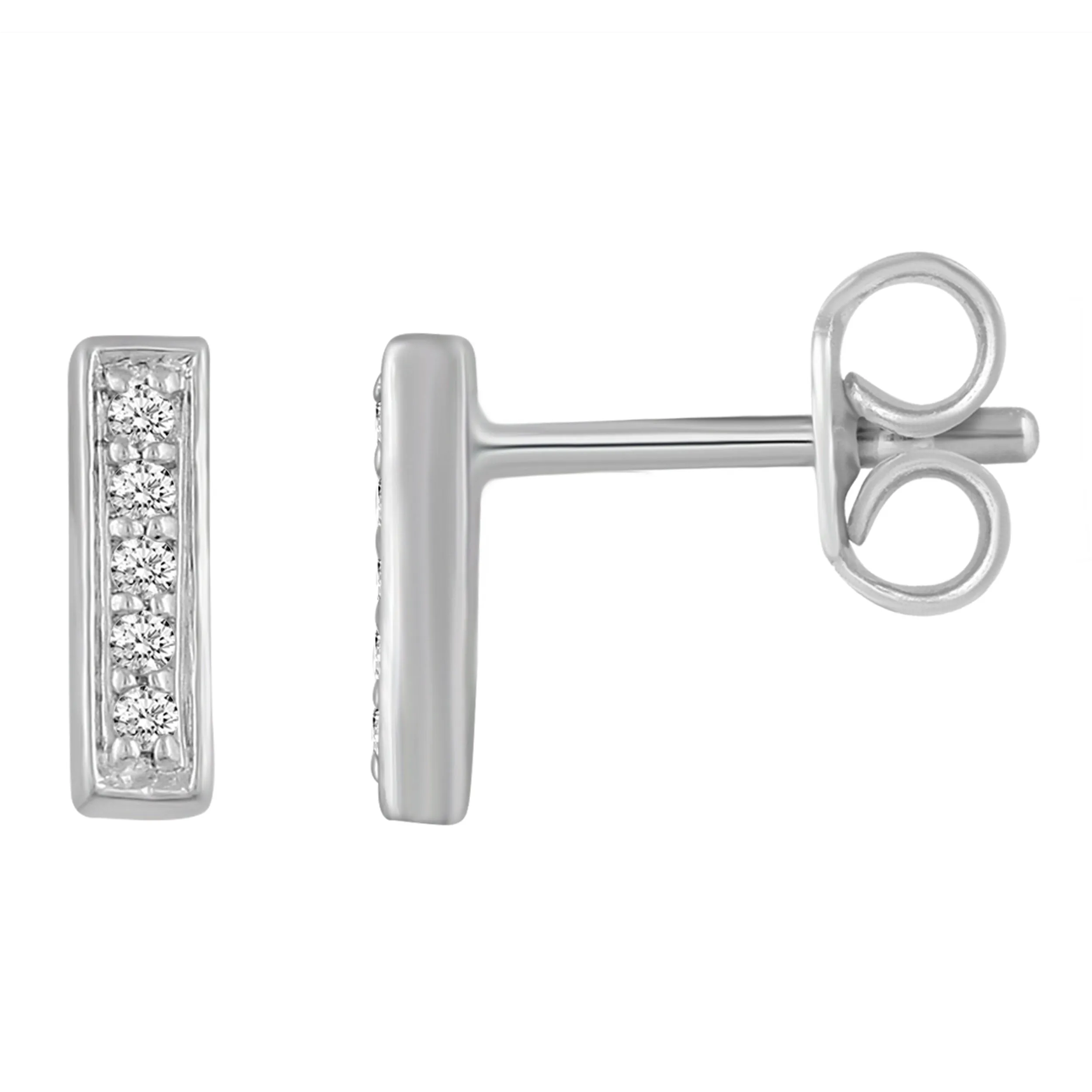 1/20 Ctw Natural Diamonds Bar Dainty Earrings in 925 Sterling Silver