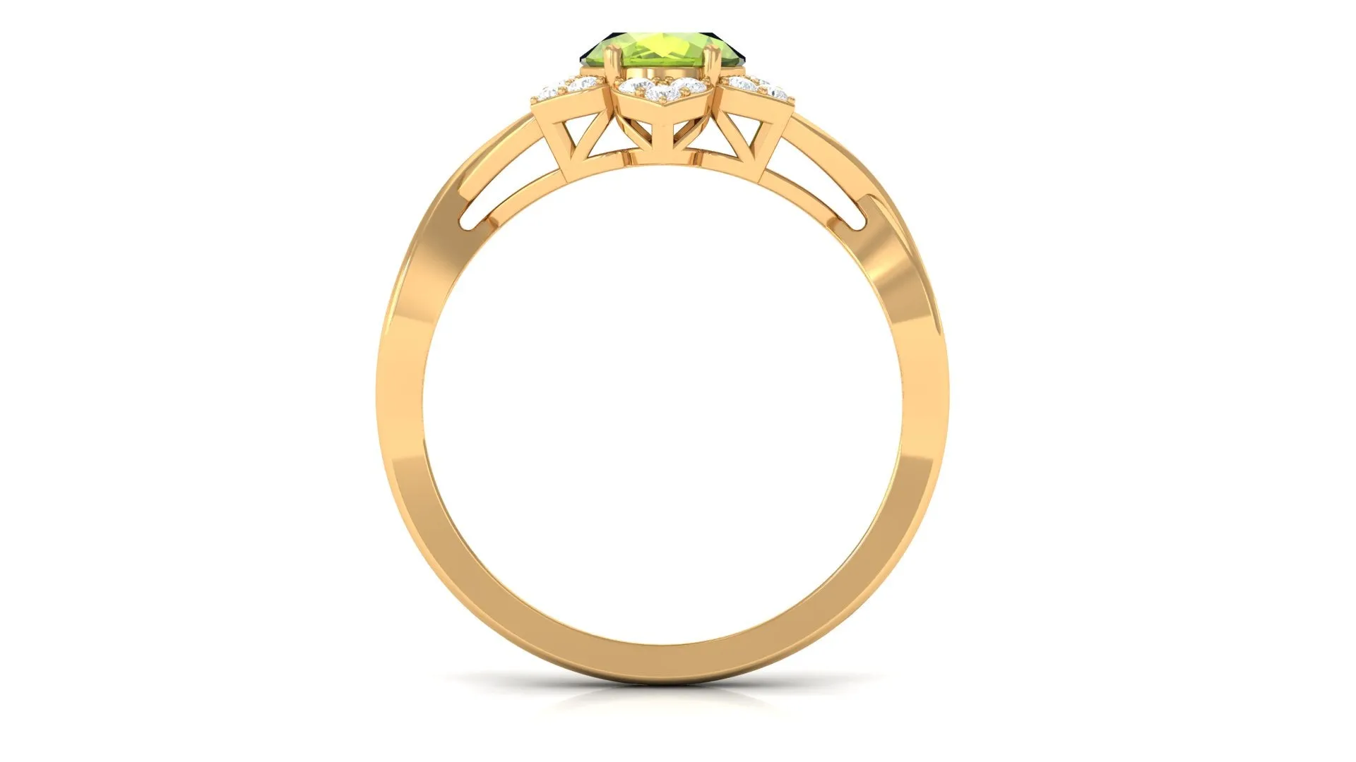 1.25 CT Oval Cut Peridot Solitaire Ring with Diamond Accent