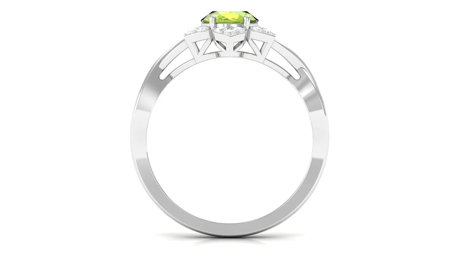 1.25 CT Oval Cut Peridot Solitaire Ring with Diamond Accent