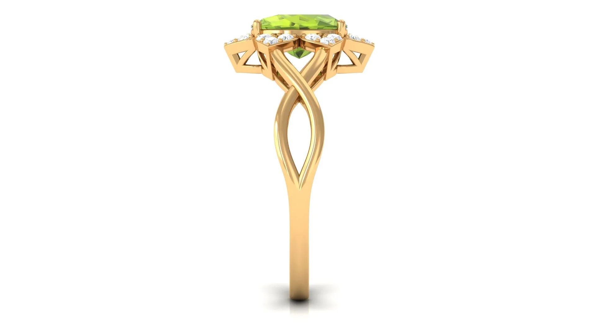 1.25 CT Oval Cut Peridot Solitaire Ring with Diamond Accent