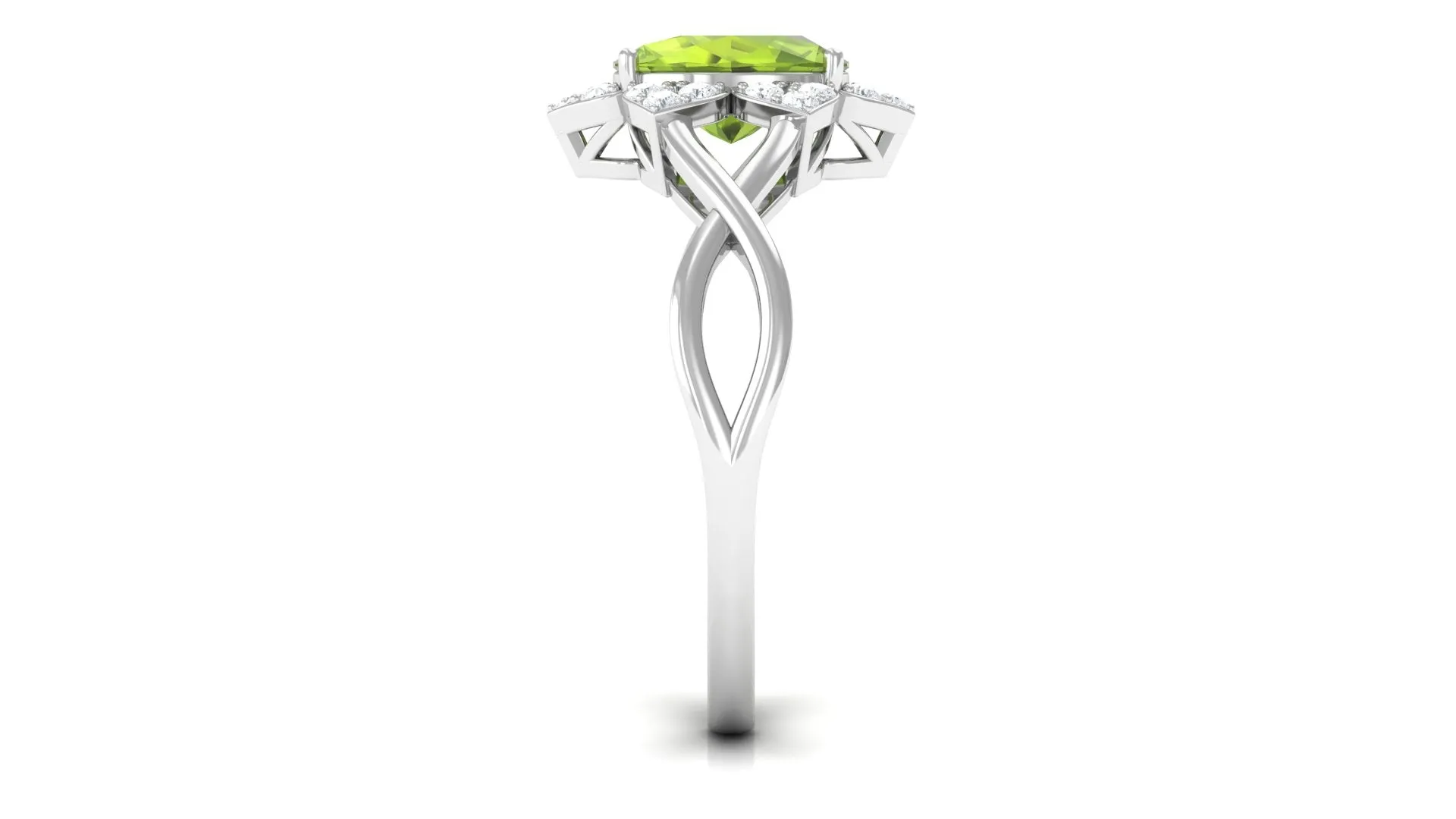 1.25 CT Oval Cut Peridot Solitaire Ring with Diamond Accent