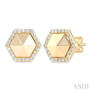 1/4 ctw Petite Hexagon Single Cut Diamond Halo Fashion Stud Earrings in 14K Yellow Gold