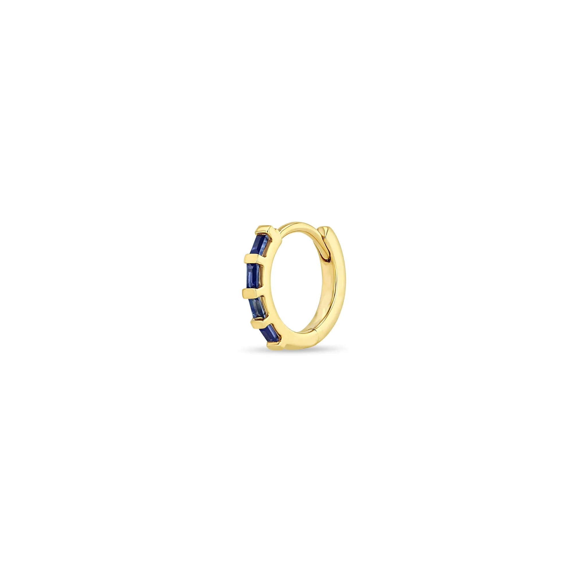 14k Baguette Blue Sapphire Hinge Huggie Hoops