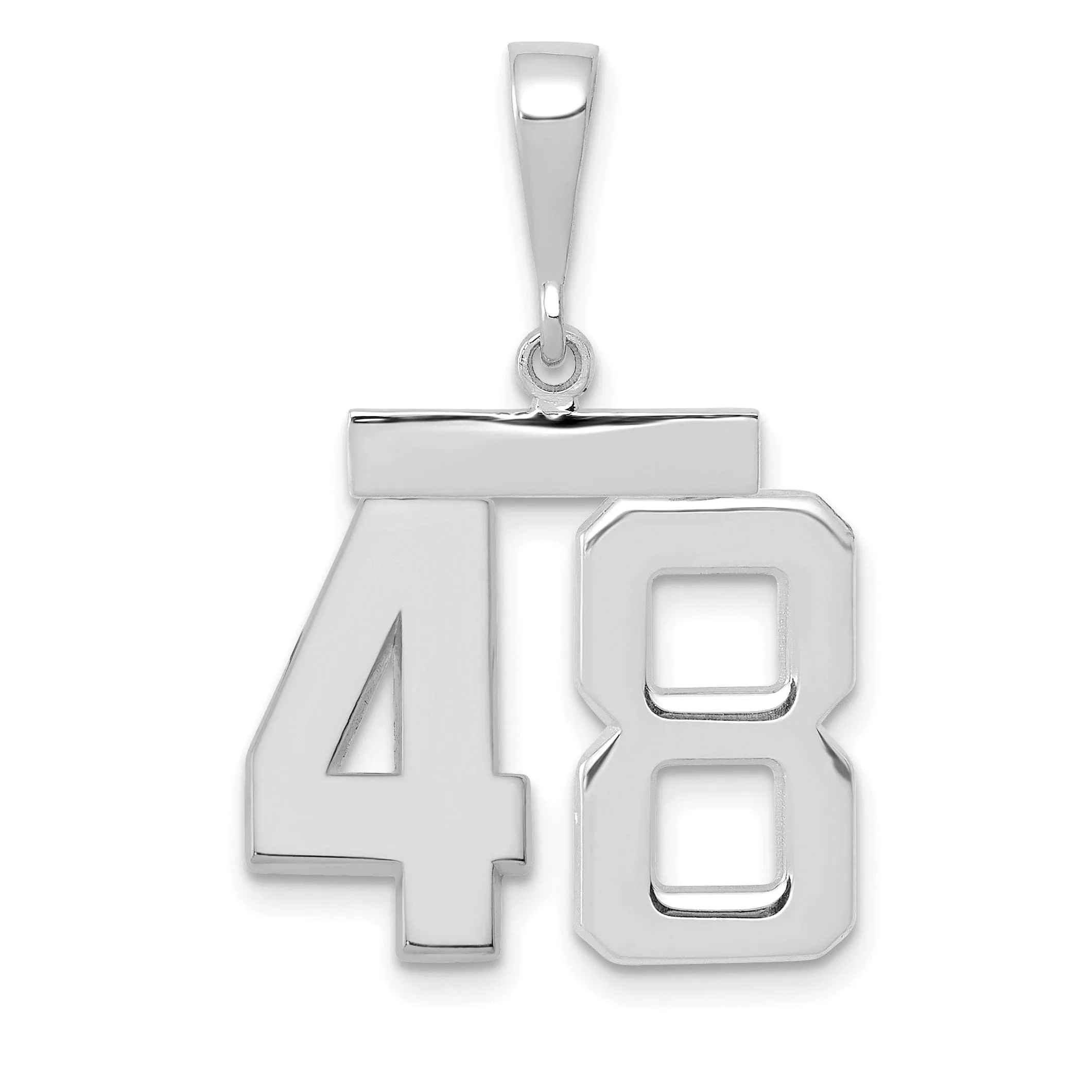 14k White Gold Polished Finish Medium Size Number 48 Charm Pendant