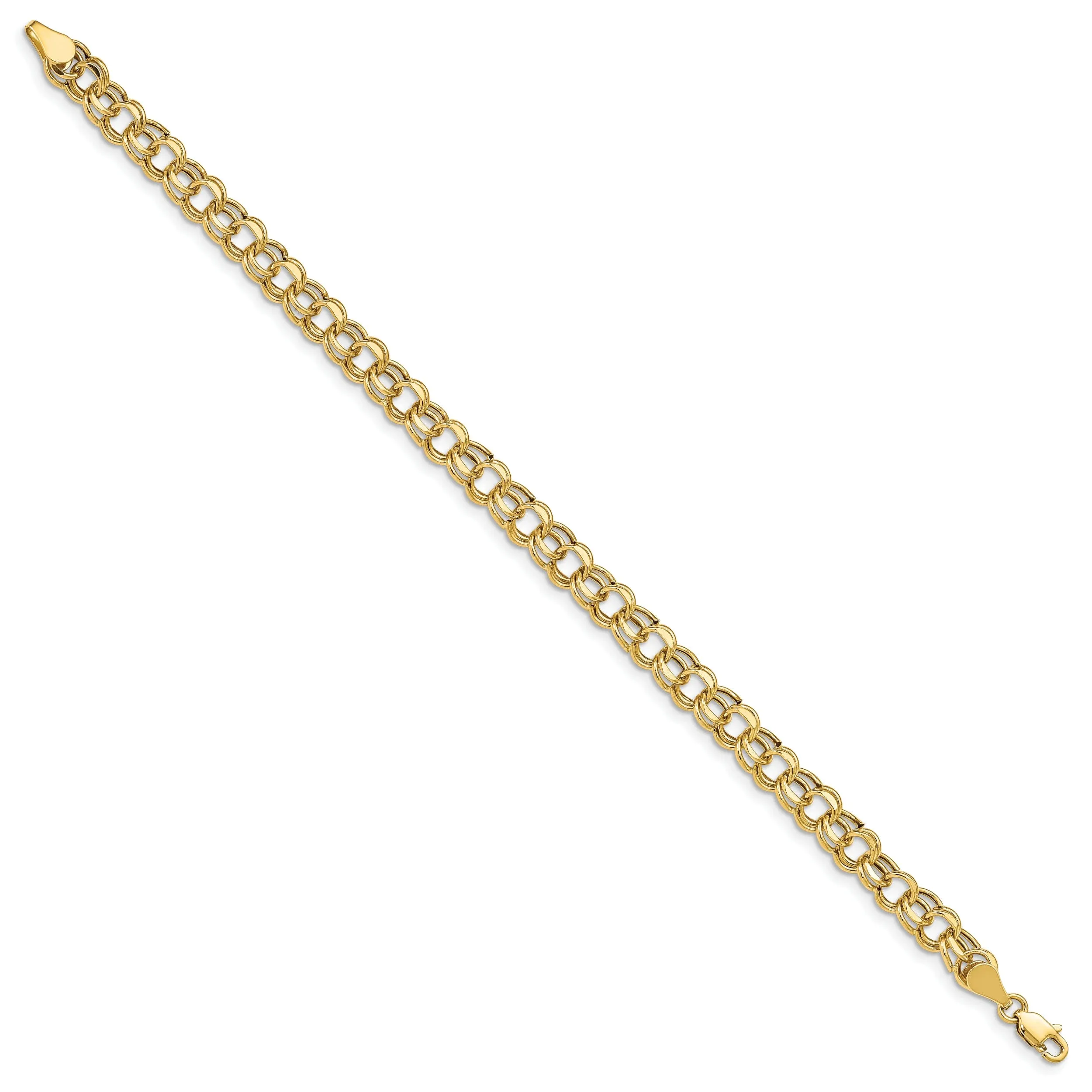 14k Yellow Gold Diamond Cut Charm Bracelet - 7-inch, 6.25mm, Lobster Clasp