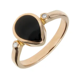 18ct Rose Gold Whitby Jet Diamond Pear Ring