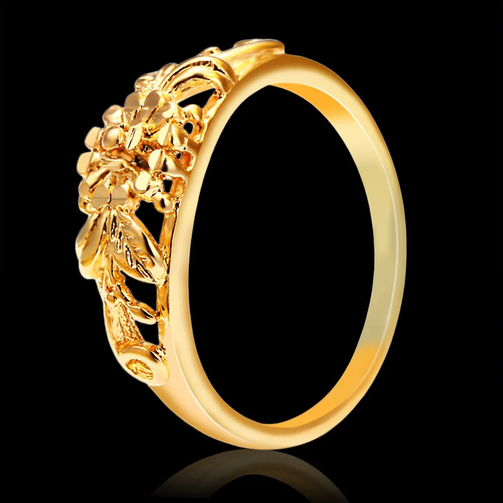 18K Electroplate Gold Color Flower Ring for Women