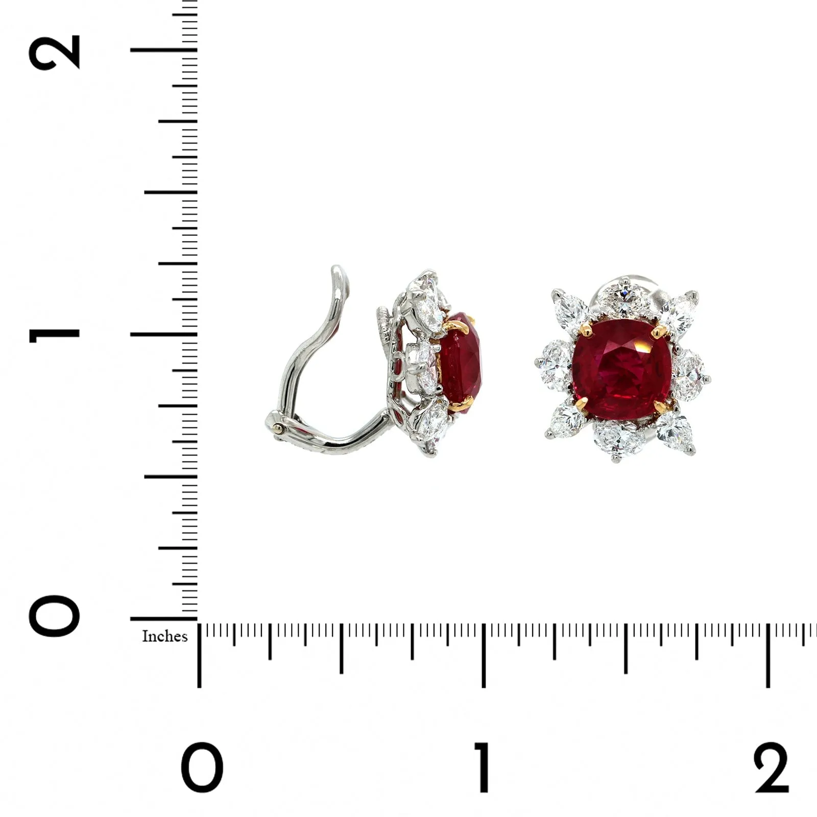 18K Yellow Gold & Platinum Vivid Red Ruby Diamond Halo Stud Earrings