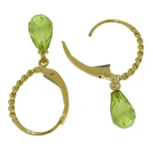 3 Carat 14K Solid Yellow Gold Leverback Earrings Briolette Peridot