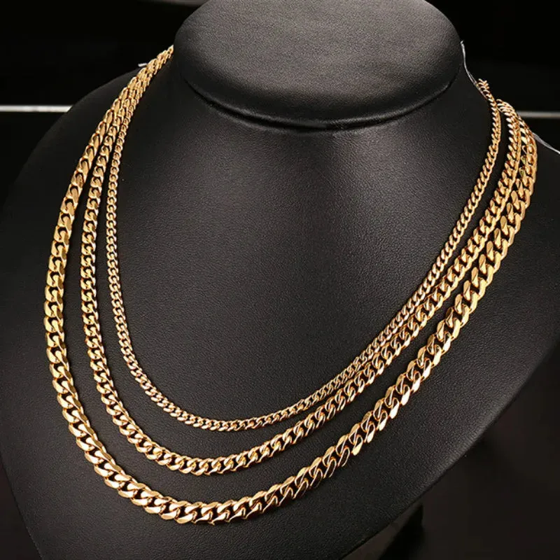 3MM5MM7MM Cuban Link Chain Stainless Steel Necklace Waterproof 18 K Gold Plated Punk Men Women Jewelry DIY Accessories USENSET