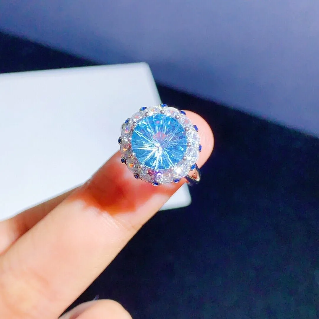 5 Carat Natural Sky Blue CZ Topaz Ring