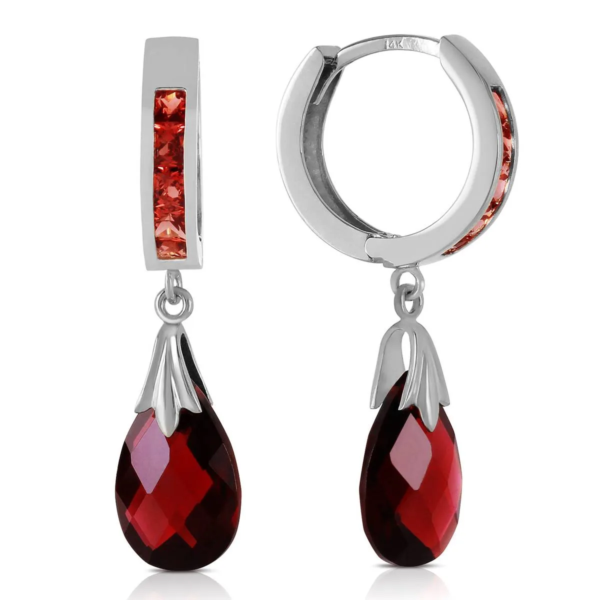 6.85 Carat 14K Solid White Gold Improvised Words Garnet Earrings