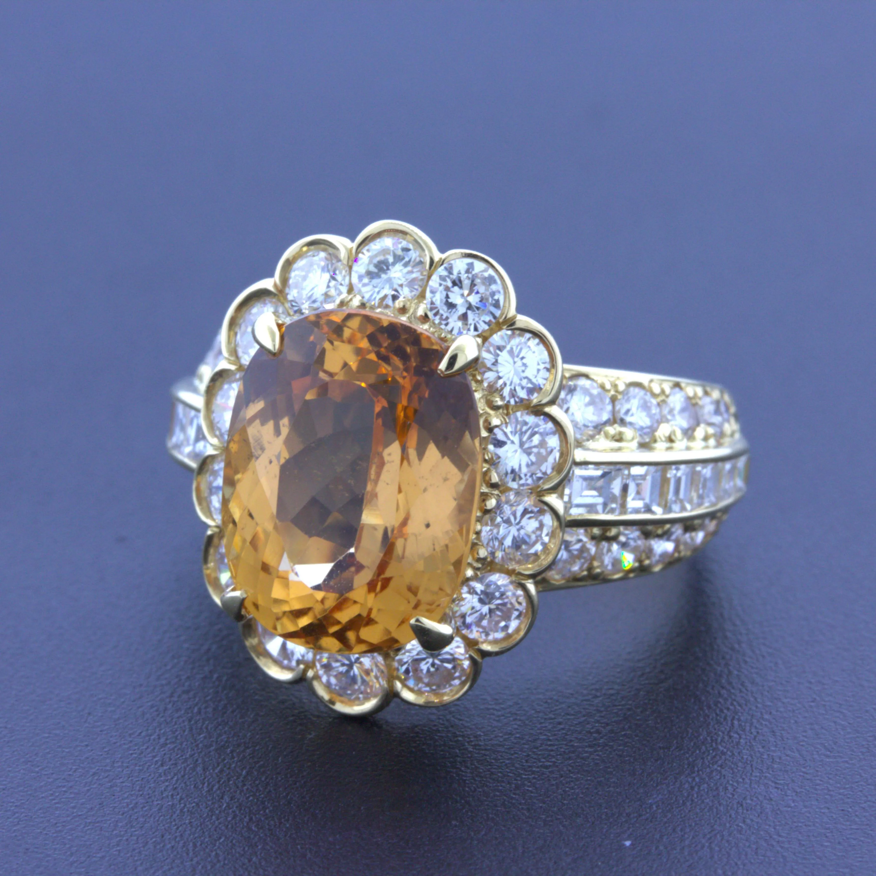 7.07 Carat Imperial Topaz Diamond 18k Yellow Gold Ring