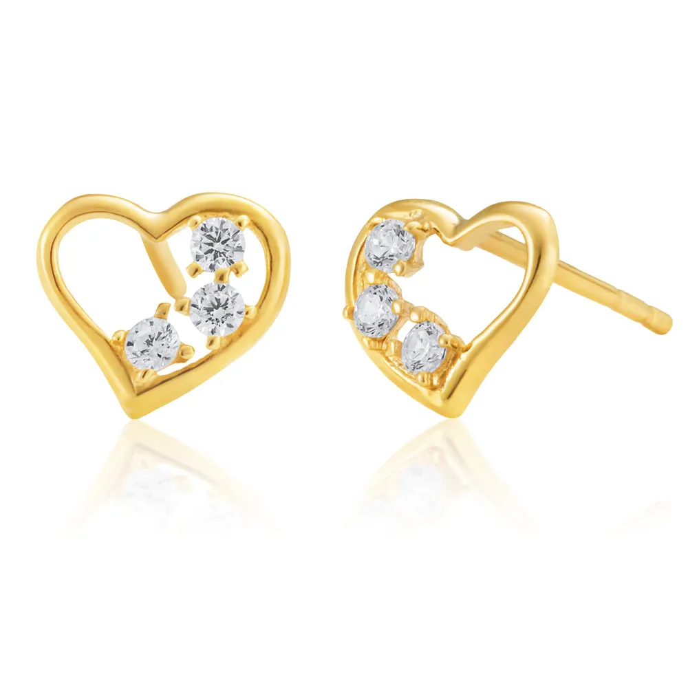 9ct Yellow Gold Cubic Zirconia Heart Stud Earrings