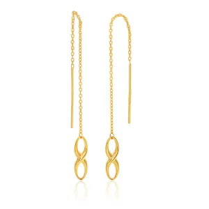 9ct Yellow Gold Silver Filled Infinity Thread Drop Earrings