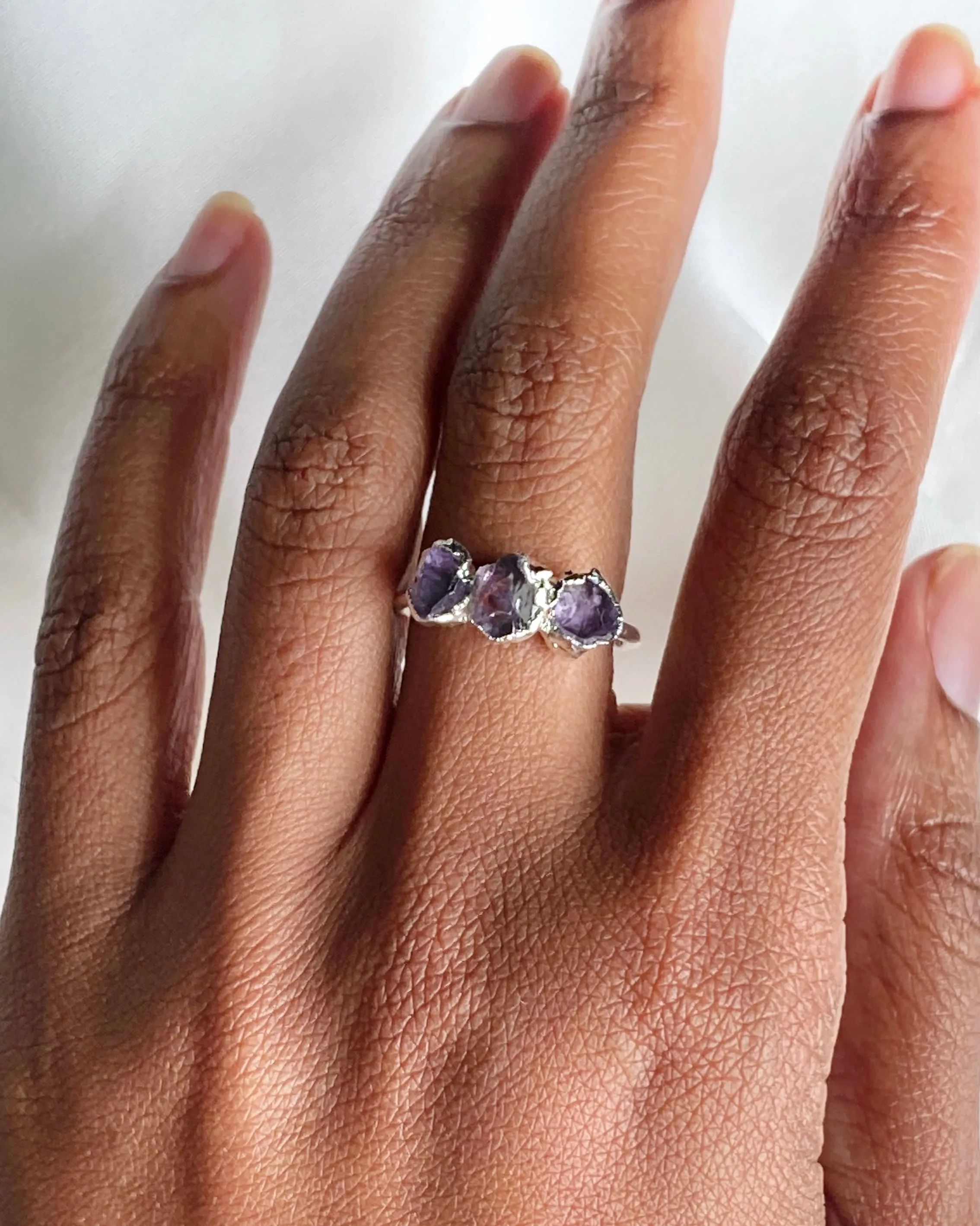 Amethyst Raw Tri-Stone Ring