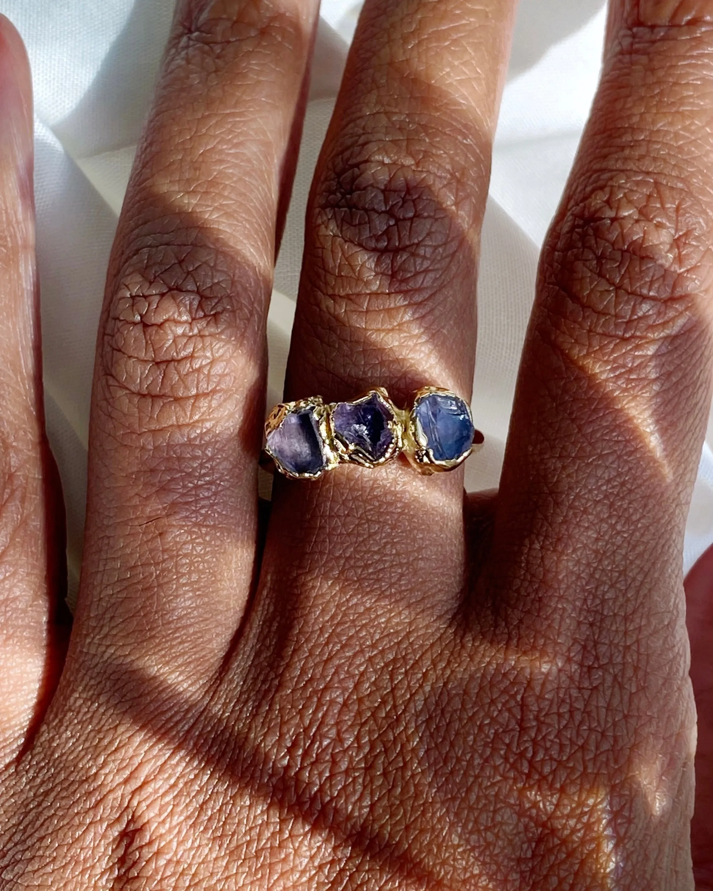 Amethyst Raw Tri-Stone Ring