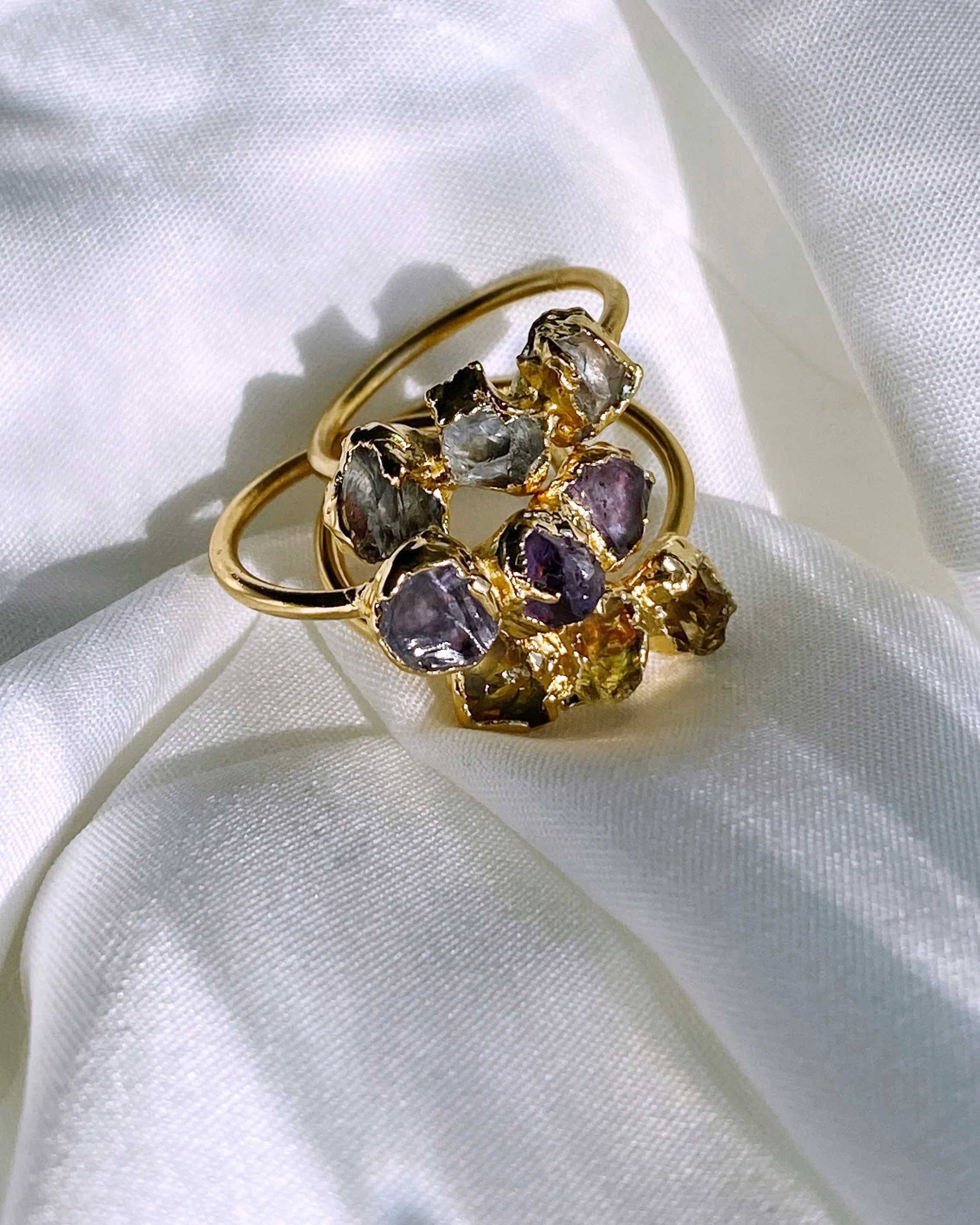 Amethyst Raw Tri-Stone Ring