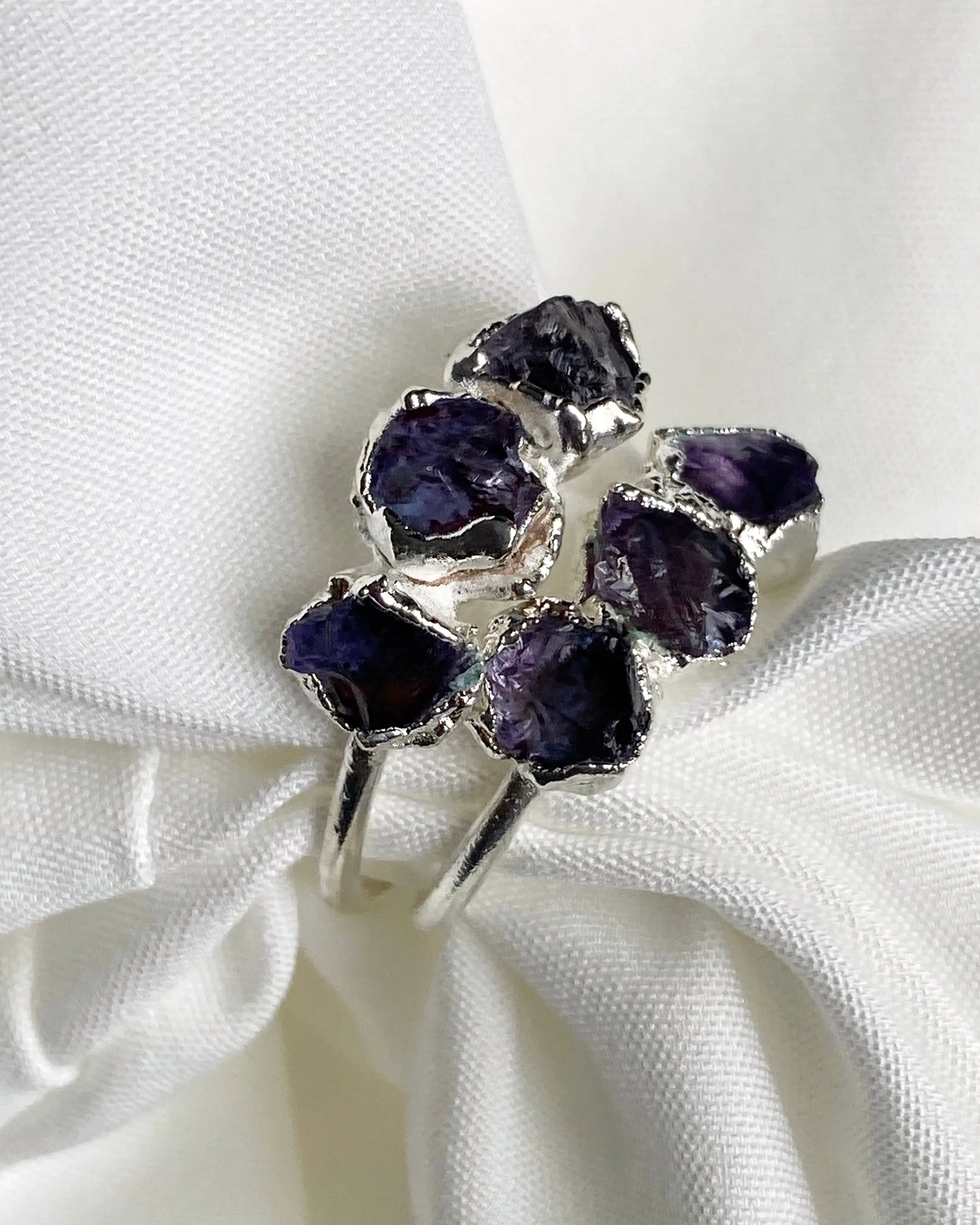 Amethyst Raw Tri-Stone Ring