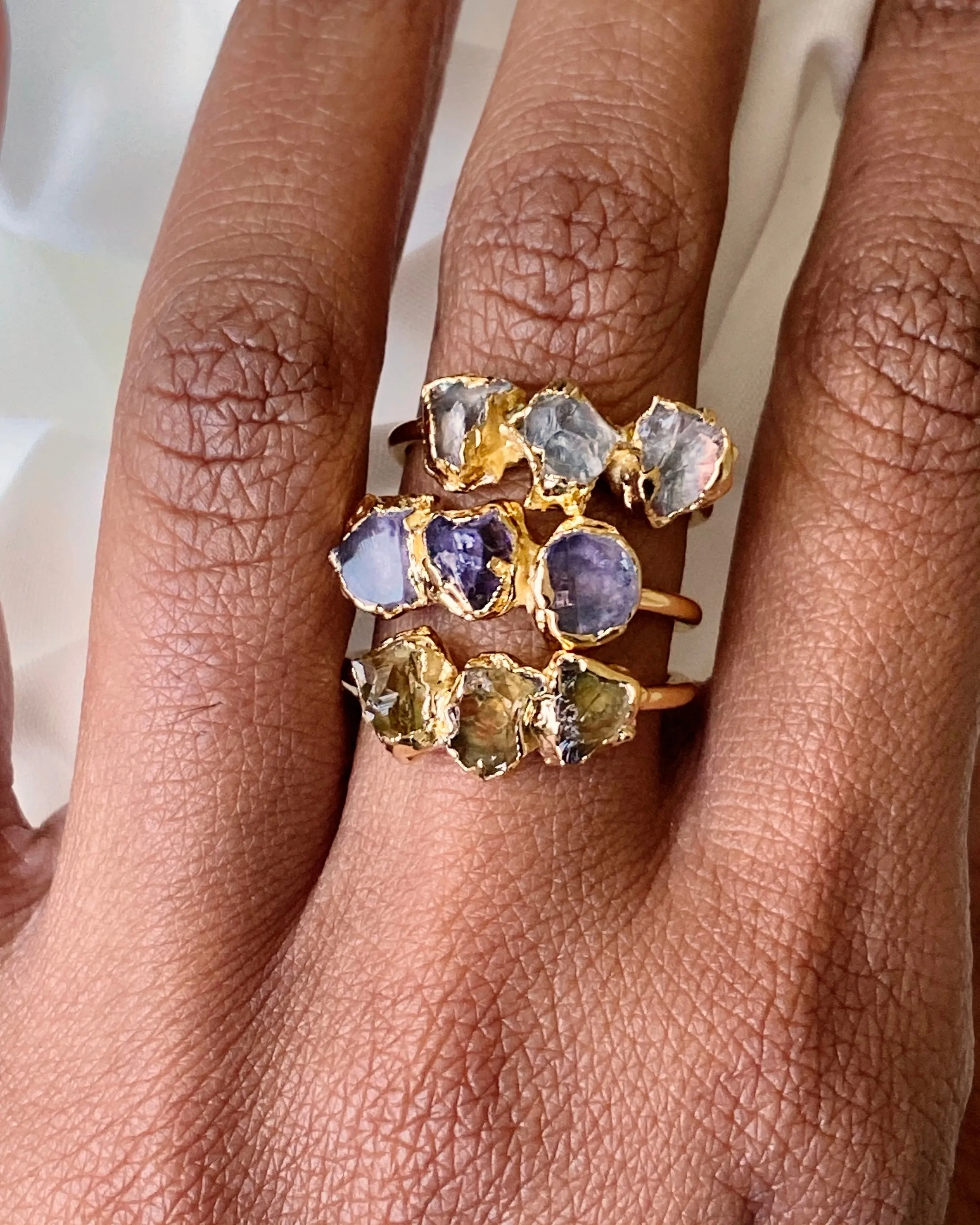 Amethyst Raw Tri-Stone Ring