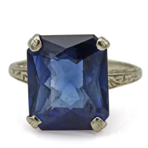 Antique 14K White Gold 7.20 Ct Lab Sapphire Cocktail Ring Size 3.5