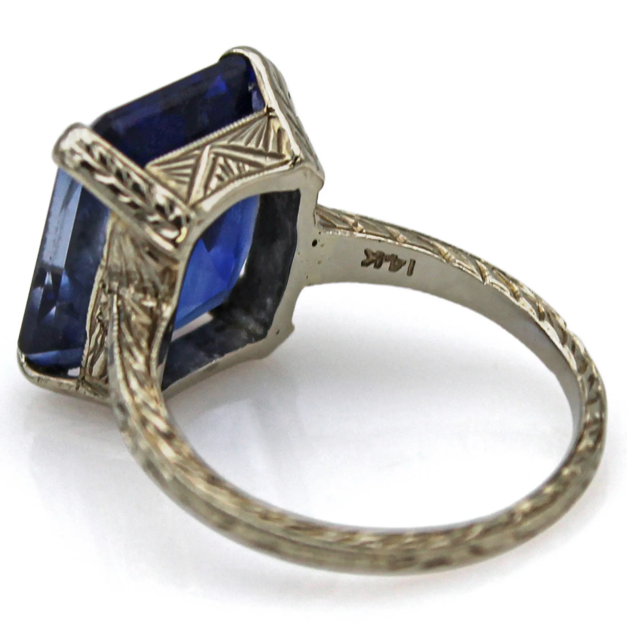 Antique 14K White Gold 7.20 Ct Lab Sapphire Cocktail Ring Size 3.5