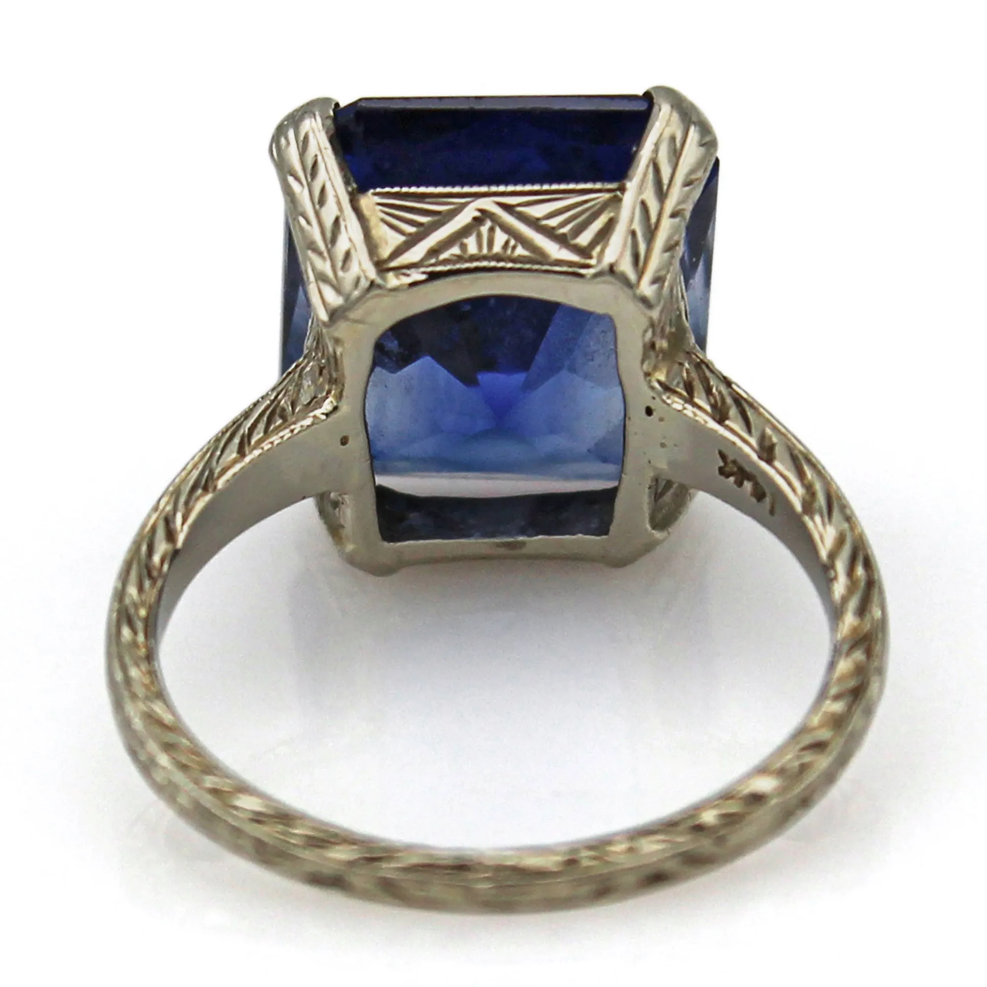 Antique 14K White Gold 7.20 Ct Lab Sapphire Cocktail Ring Size 3.5