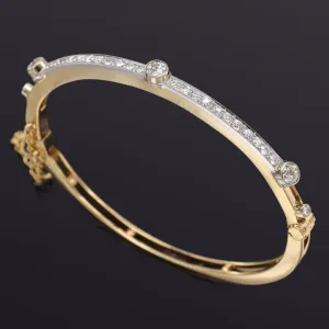 Antique 14K Yellow Gold & Platinum 1.23 TCW Diamond Hinged Bangle Bracelet 9.3G