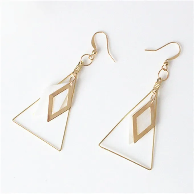 Art Deco Jewelry Simple Triangle Drop Earrings for Women in Gold Color and Silver Color