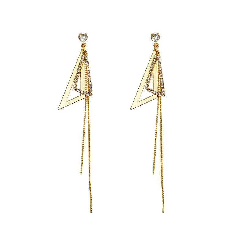 Art Deco Jewelry Simple Triangle Drop Earrings for Women in Gold Color and Silver Color