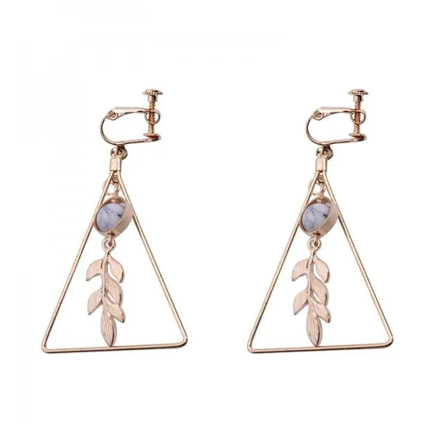 Art Deco Jewelry Simple Triangle Drop Earrings for Women in Gold Color and Silver Color