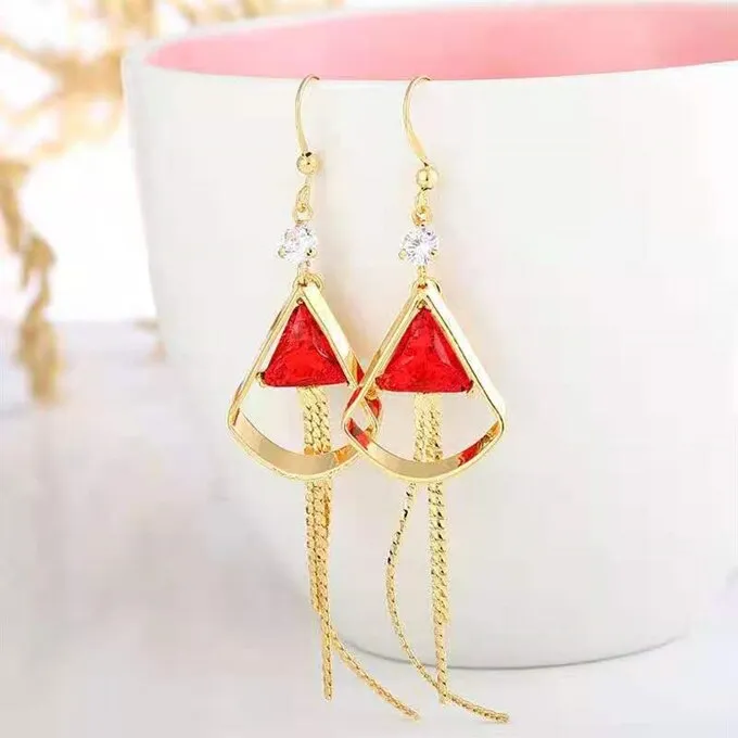 Art Deco Jewelry Simple Triangle Drop Earrings for Women in Gold Color and Silver Color