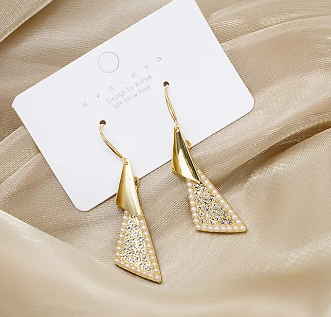 Art Deco Jewelry Simple Triangle Drop Earrings for Women in Gold Color and Silver Color