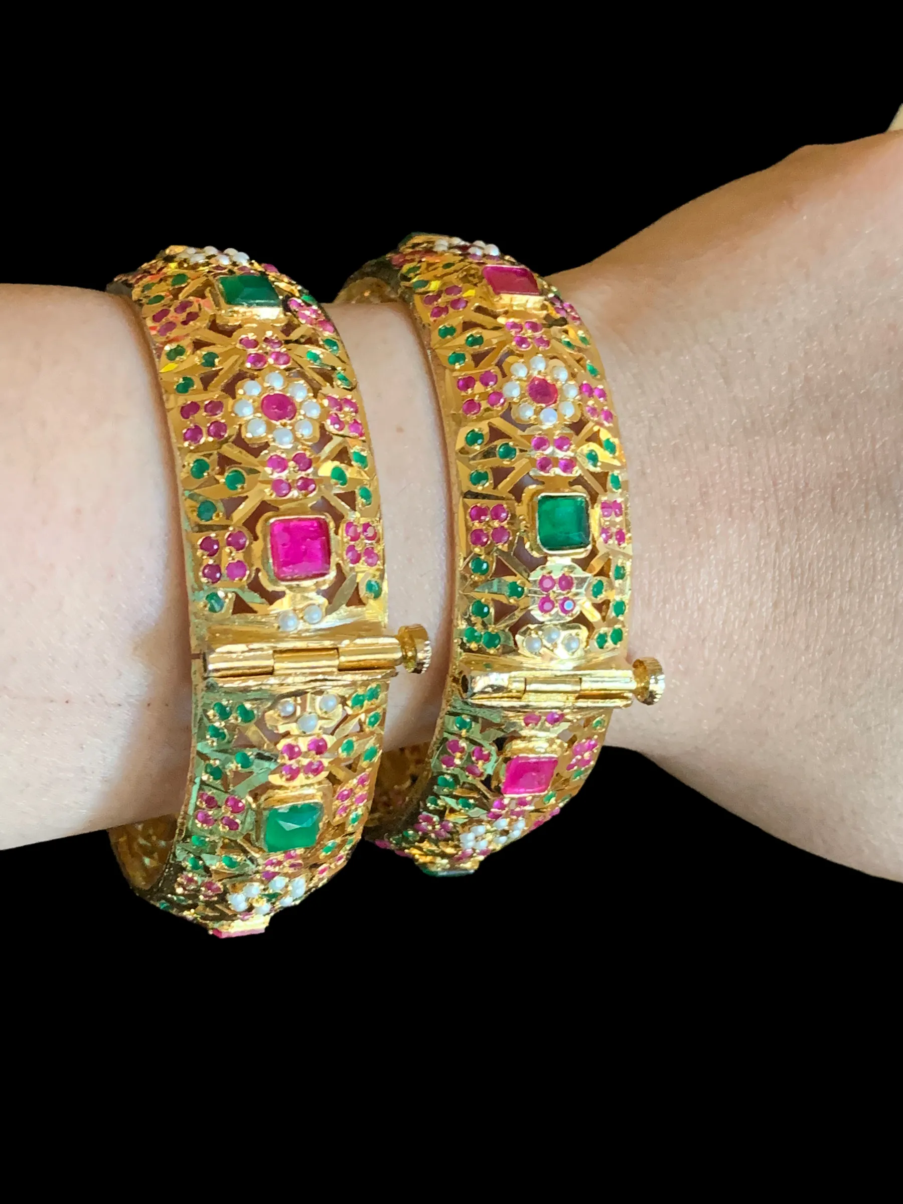 B128 Anmol Jadau bangles / Kara in ruby emerald SIZE2.8/2.10 ( READY TO SHIP)