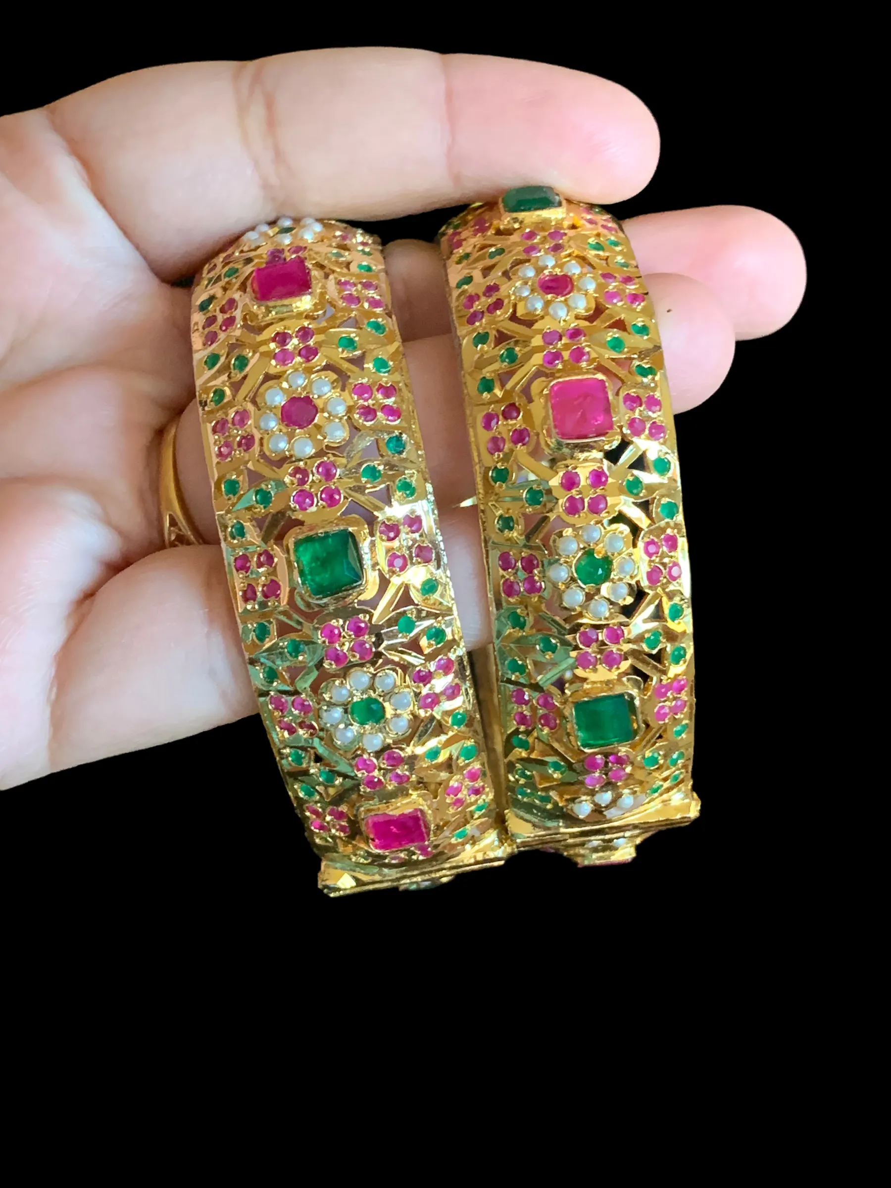 B128 Anmol Jadau bangles / Kara in ruby emerald SIZE2.8/2.10 ( READY TO SHIP)