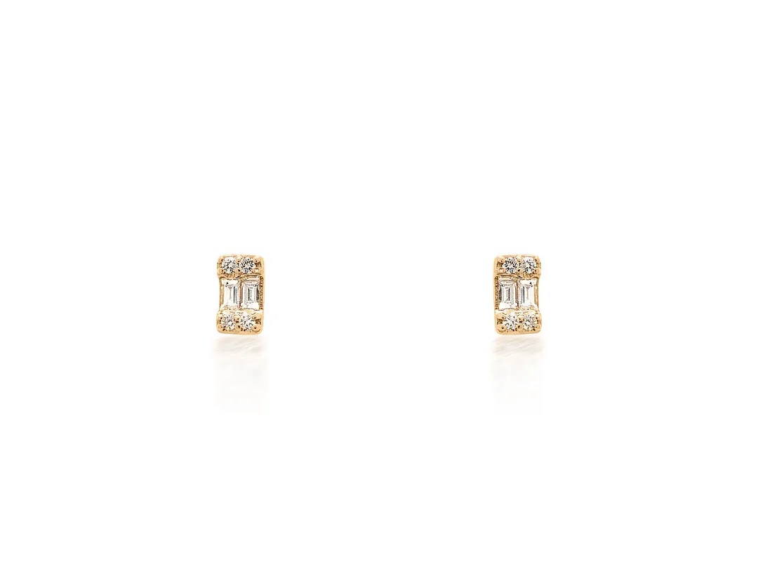 Baguette Emerald Shaped Rose Gold Studs