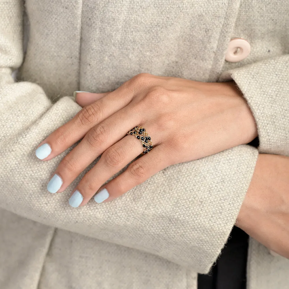 Black Beads Chain Ring