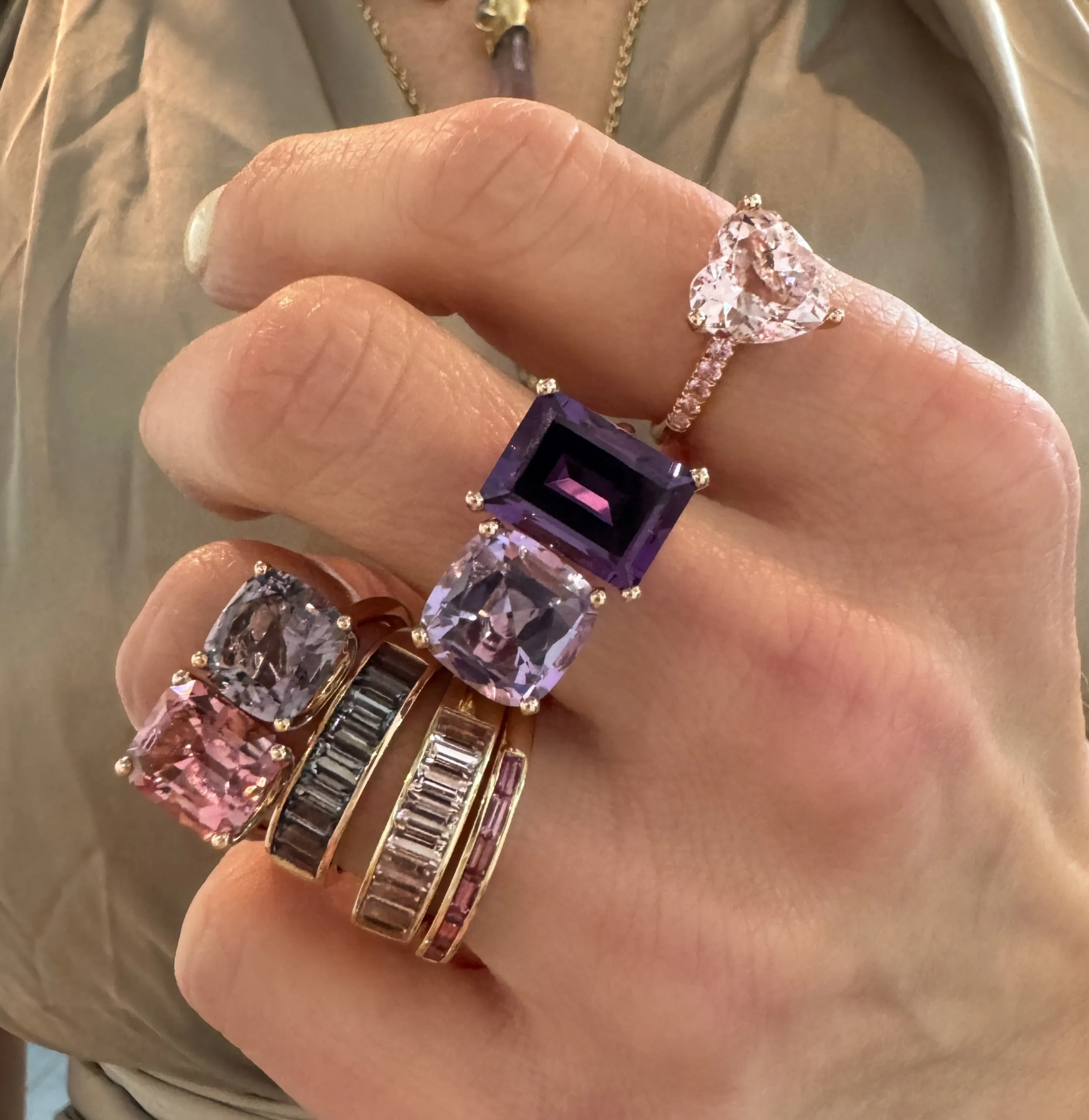 Bold 2-Stone Ring with Dark Amethyst & Rose De France Amethyst