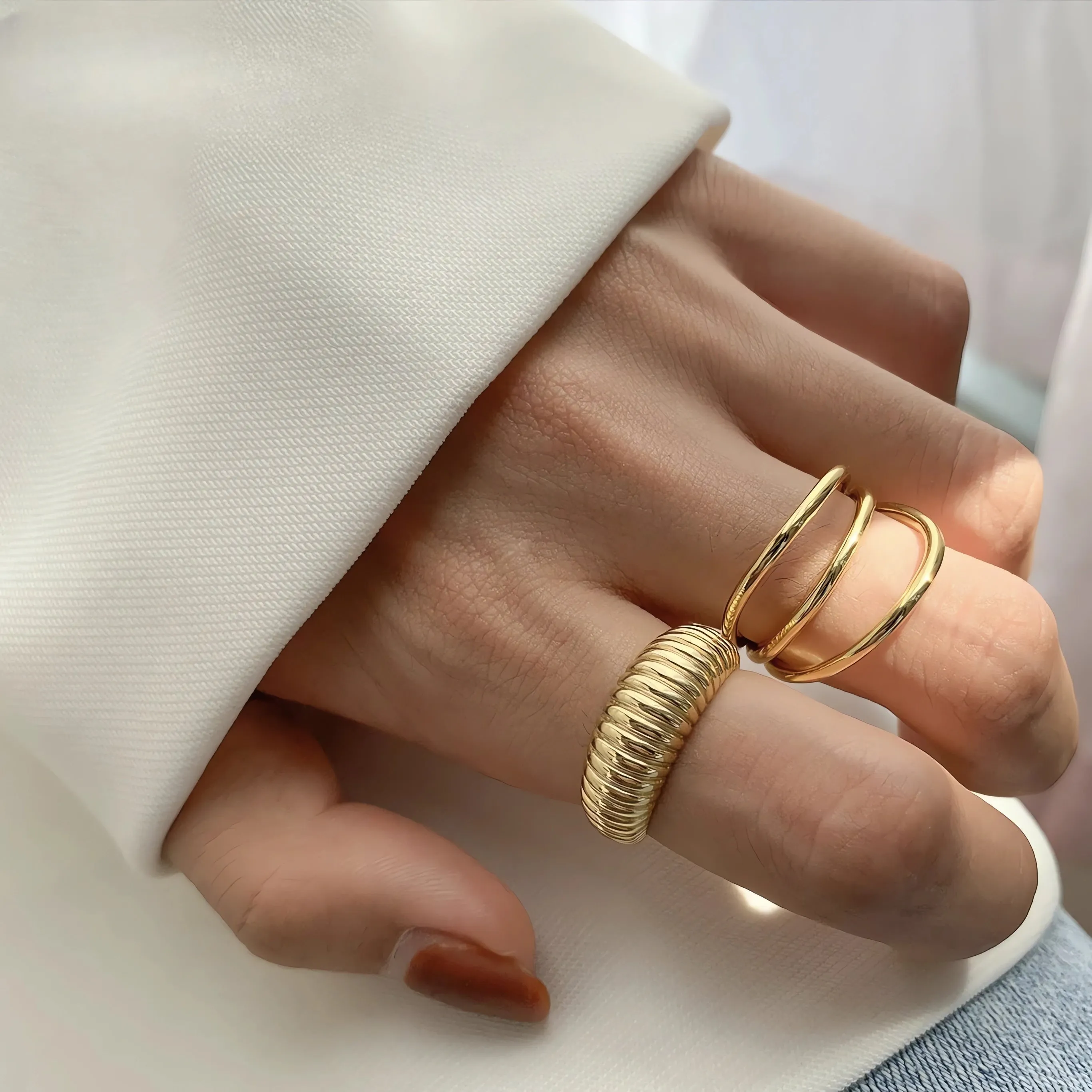 Bold Ribbed Dome Statement Ring