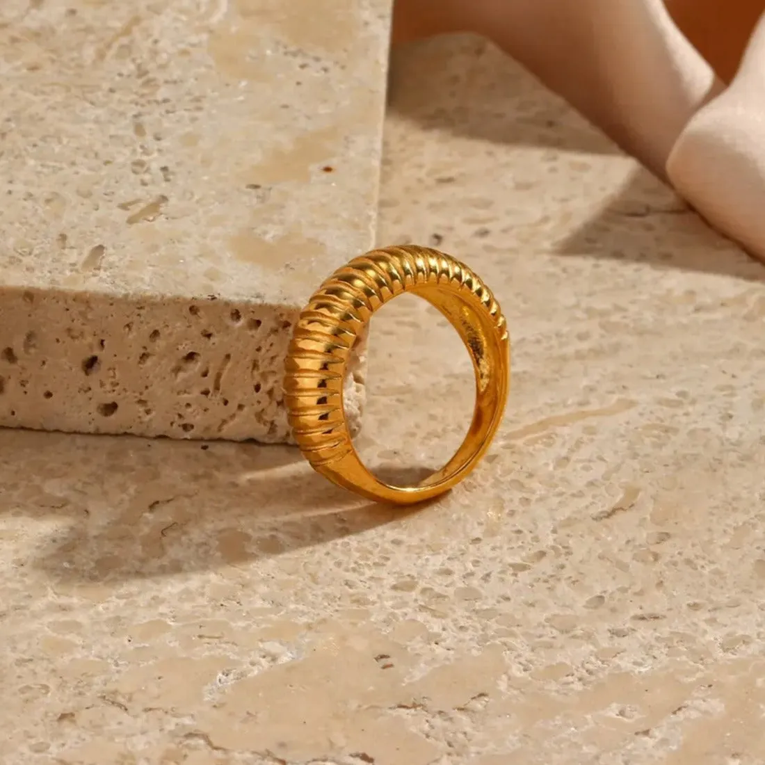 Bold Ribbed Dome Statement Ring