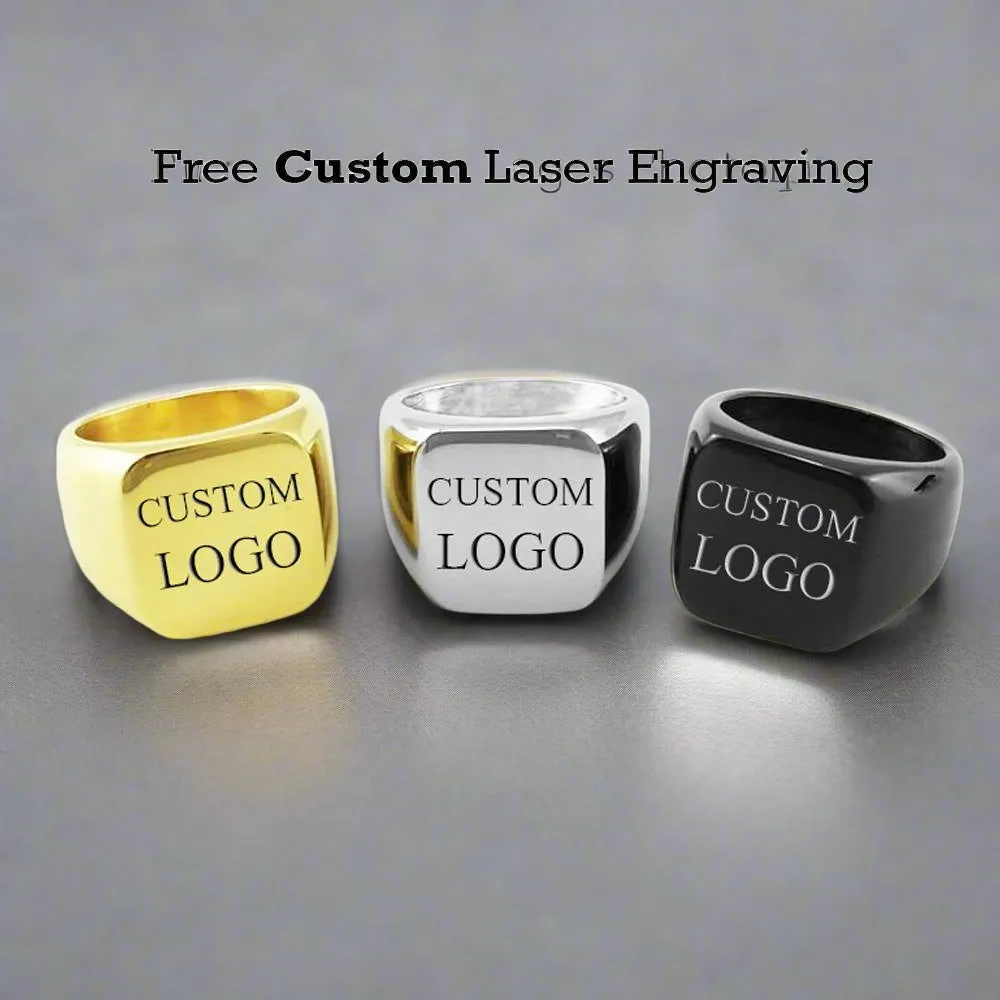 BRANDMARK | Custom Logo Laser Engraved Signet Ring Gold Silver Black