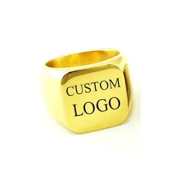 BRANDMARK | Custom Logo Laser Engraved Signet Ring Gold Silver Black