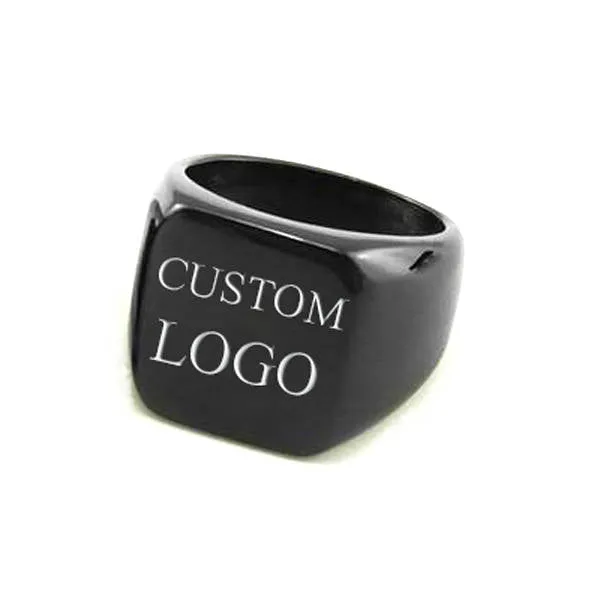 BRANDMARK | Custom Logo Laser Engraved Signet Ring Gold Silver Black