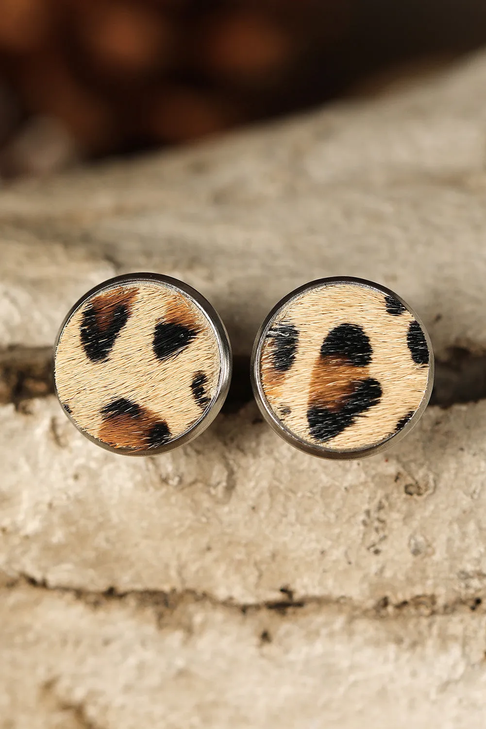 Brown Leopard Studded Earrings