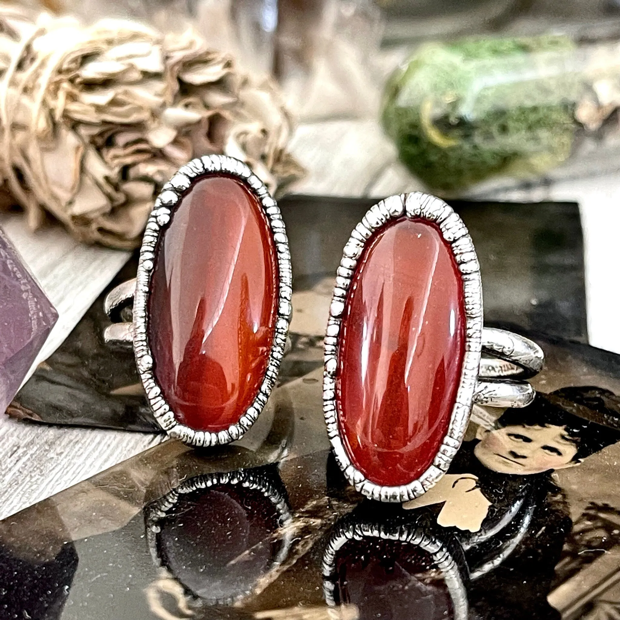 Carnelian Ring in Fine Silver, Big Natural Carnelian Crystal Statement Ring Size 7 8 9 / Foxlark Collection - One of a Kind