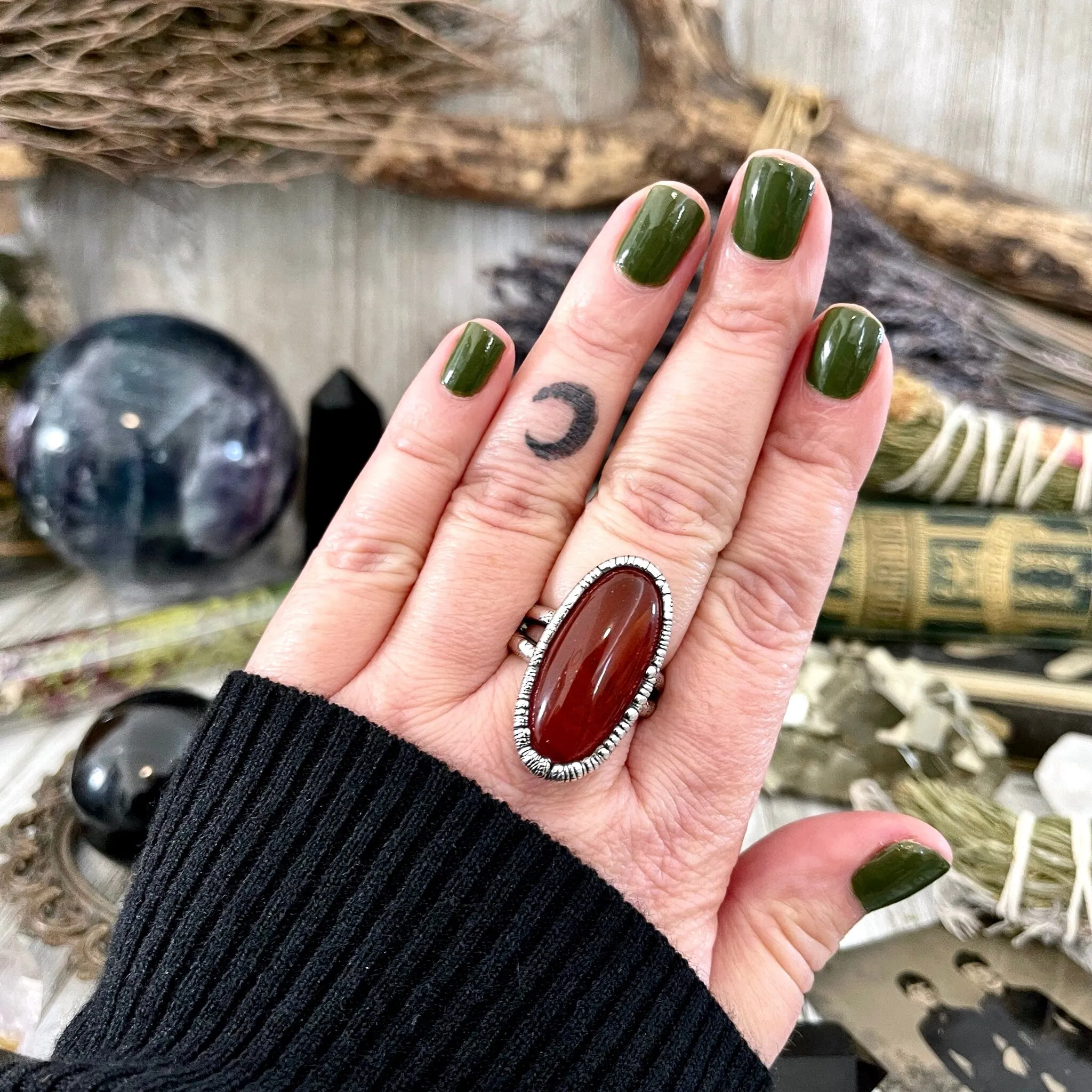 Carnelian Ring in Fine Silver, Big Natural Carnelian Crystal Statement Ring Size 7 8 9 / Foxlark Collection - One of a Kind