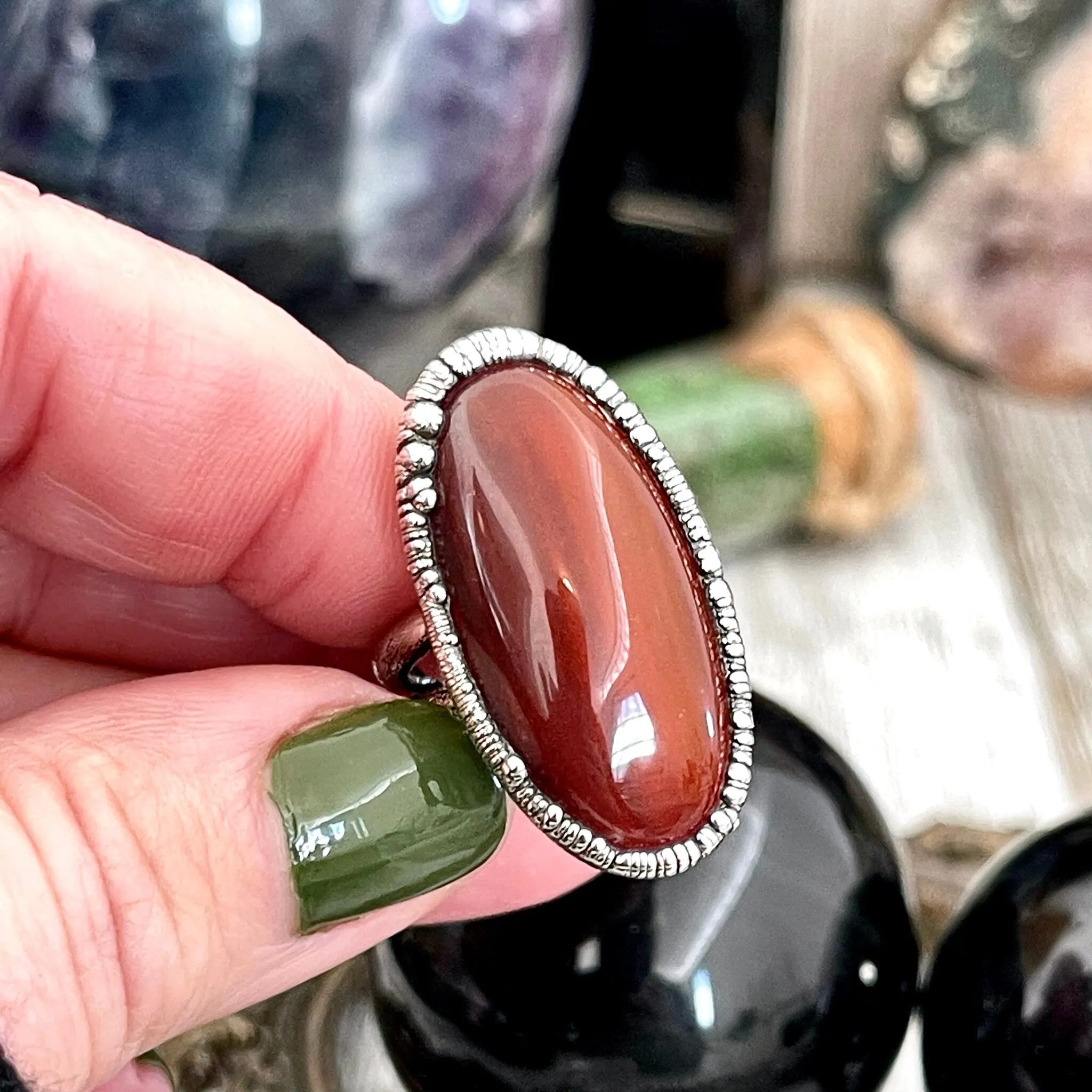 Carnelian Ring in Fine Silver, Big Natural Carnelian Crystal Statement Ring Size 7 8 9 / Foxlark Collection - One of a Kind